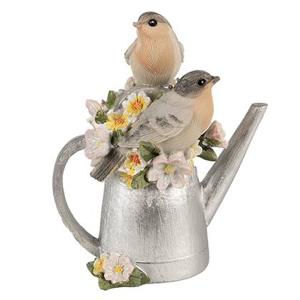 Clayre & Eef Decoratie Beeld Vogel 13 cm Grijs Polyresin