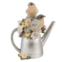 Clayre & Eef Decoratie Beeld Vogel 13 cm Grijs Polyresin