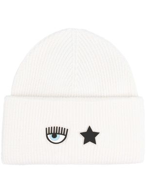Chiara Ferragni bonnet nervuré à motif Eye - Blanc