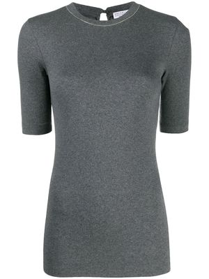 Brunello Cucinelli top en maille à manches courtes - Gris