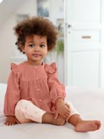 Babyblouse van katoengaas met ruches oudroze Babyblouse van katoengaas met ruches oudroze