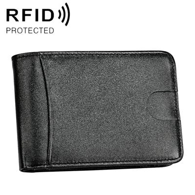 KB186 Antimagnetic RFID Mini Crazy Horse Texture Leather Billfold Card Wallet for Men and Women (Black)