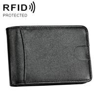 KB186 Antimagnetic RFID Mini Crazy Horse Texture Leather Billfold Card Wallet for Men and Women (Black)