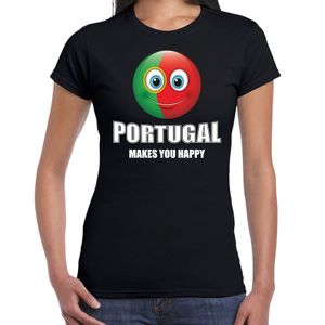 Portugal makes you happy landen t-shirt zwart voor dames met emoticon