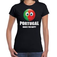 Portugal makes you happy landen t-shirt zwart voor dames met emoticon