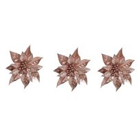 3x Kerstboomversiering bloem op clip oud roze kerstster 38 cm - thumbnail