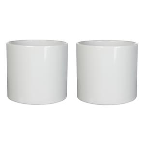 Mica Decorations Bloempot - 2x stuks - wit - glans - keramiek - 28 x 26 cm - plantenpotten