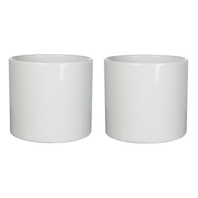 Mica Decorations Bloempot - 2x stuks - wit - glans - keramiek - 28 x 26 cm - plantenpotten