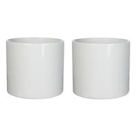 Mica Decorations Bloempot - 2x stuks - wit - glans - keramiek - 28 x 26 cm - plantenpotten
