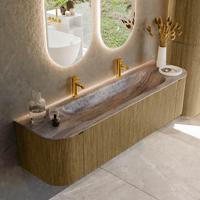 Badmeubel Mondiaz Kurve-Dlux | 170 cm | Meubelkleur Dusk | Wastafelkleur Oza | Solid surface | Wasbak midden spoelbak | 2 kraangaten