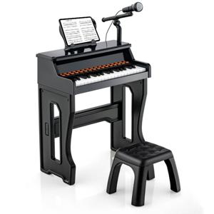 Costway 37 Toetsen Elektronisch Kinderpiano - Met kruk, Microfoon en Bladmuziekstandaard 41 x 22,5 x 49 cm Zwart