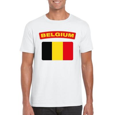 Belgie supporters t-shirt - met vlag print - wit - voor heren - landen - kleding Belgie supporters t-shirt - met vlag print - wit - voor heren - landen - kleding
