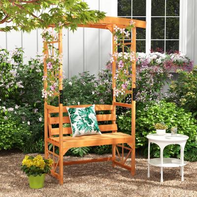 Rozenboog met Bank Houten Boog voor Klimplanten 2-Zits Tuinbank met Klimhulp Zitbank met Rankrooster Klimboog voor Tuin 120 x 58 x 189 cm