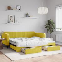 Slaapbank met onderschuifbed en lades 100x200 cm fluweel geel