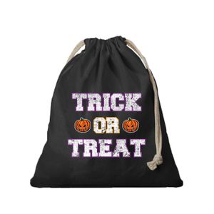 1x Trick or treat halloween canvas snoep tasje/ snoepzakje zwart met koord 25 x 30 cm