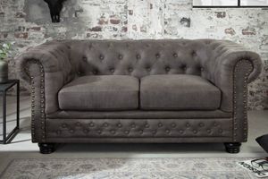 Chesterfield 2-zitsbank 150cm vintage grijs taupe met knoopstiksel en veerkern - 40518