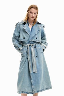 Denim trenchcoat met riem - BLUE - XL