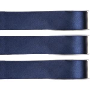 Hobby/decoratie sierlint - 3x - satijn - donkerblauw - 1,5 cm/15 mm x 25 meter - cadeaulint