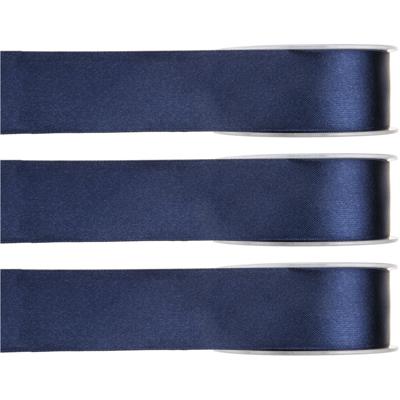 Hobby/decoratie sierlint - 3x - satijn - donkerblauw - 1,5 cm/15 mm x 25 meter - cadeaulint
