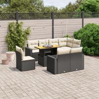 9-delige Loungeset met kussens poly rattan zwart