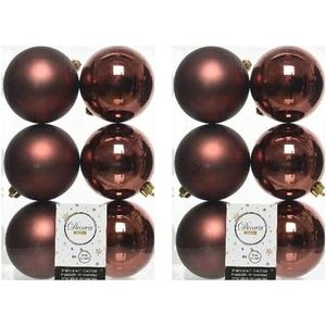 12x Kunststof kerstballen glanzend/mat mahonie bruin 8 cm kerstboom versiering/decoratie   -