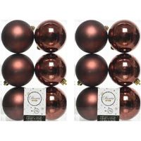12x Kunststof kerstballen glanzend/mat mahonie bruin 8 cm kerstboom versiering/decoratie   - - thumbnail