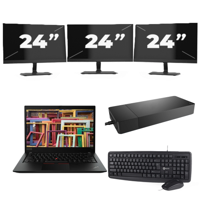 Lenovo ThinkPad T14s Gen 1 - Intel Core i7-10e Generatie - 14 inch - 16GB RAM - 256GB SSD - Windows 11 Home + 3x 24 inch Monitor