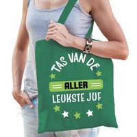 Cadeau tas voor juf - groen - katoen - 42 x 38 cm - Tas van de aller leukste juf