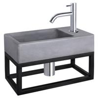 Differnz Force fonteinset beton donkergrijs - kraan gebogen - met handdoekrek - 40 x 22 x 9 cm - chroom