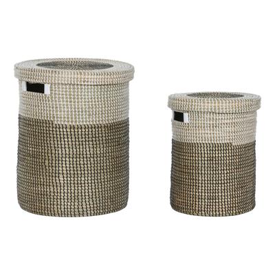 Mandenset Home ESPRIT Wit Zwart Natuurlijk Zeegras 44 x 44 x 51 cm (2 Onderdelen)