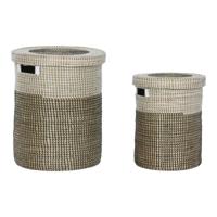 Mandenset Home ESPRIT Wit Zwart Natuurlijk Zeegras 44 x 44 x 51 cm (2 Onderdelen)