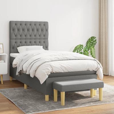 Boxspring met matras stof donkergrijs 90x190 cm
