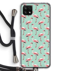 Flamingoprint groen: Samsung Galaxy A22 5G Transparant Hoesje met koord