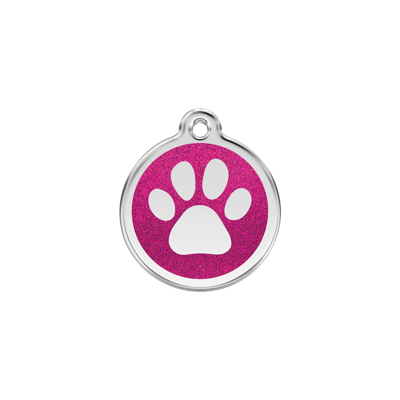 Paw Print Hot Pink glitter hondenpenning small/klein dia. 2 cm - Reddingo