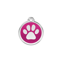 Paw Print Hot Pink glitter hondenpenning small/klein dia. 2 cm - Reddingo