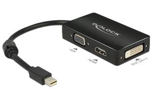 Delock 62631 DisplayPort / VGA / HDMI / DVI Adapter [1x Mini-DisplayPort stekker - 1x VGA-bus, HDMI-bus, DVI-bus 24+1-polig] Zwart Met Ferrietkern 16.00 cm