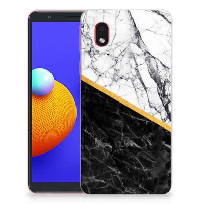 Samsung Galaxy A01 Core | TPU | Siliconen hoesje | Marmer Wit Zwart - Origineel Cadeau Man