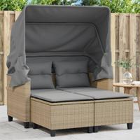 Tuinbank 2-zits met luifel en voetenbanken poly rattan beige