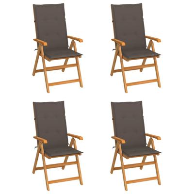 Tuinstoelen 4 st met taupe kussens massief teakhout