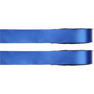 2x Blauwe satijnlint rollen 1 cm x 25 meter cadeaulint verpakkingsmateriaal - Cadeaulinten