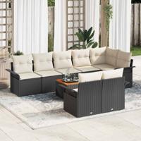 Tuinbankenset met kussen 9 pcs Zwart poly rattan