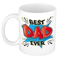 Vaderdag cadeau koffiemok - best dad ever - blauw - 300 ml - keramiek - mok met tekst   - - thumbnail