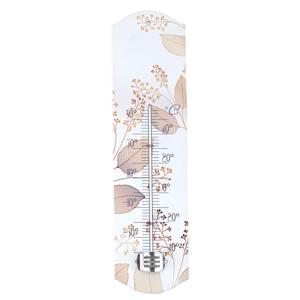 Alma Garden Binnen/buiten thermometer met lentebloemen print - beige - metaal - 29 x 6.5 cm