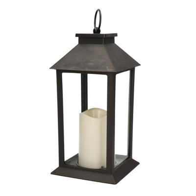 Lantaarn - zwart - kaars met LED verlichting - 33 cm - LED - stompkaars in lantaarn - woondecorat