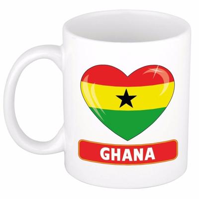 Hartjes vlag Ghana koffiemok - drink beker - white - 300 ml - supporters Hartjes vlag Ghana koffiemok - drink beker - white - 300 ml - supporters