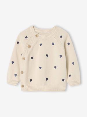 Babytrui met kleine geborduurde hartjes ecru