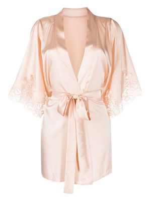 Fleur Of England robe de chambre en soie à bordure en dentelle - Rose