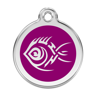 Tribal Fish Purple roestvrijstalen hondenpenning large/groot dia. 3,8 cm - Reddingo