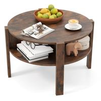 Ronde Salontafel met Opbergruimte Houten Woonkamertafel met 4 Planken Koffietafel Bijzettafel voor Woonkamer Kantoor
