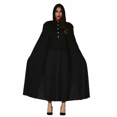 Cape met capuchon - 135 cm - zwart - polyester - carnaval - verkleedfeesten - voor volwassenen